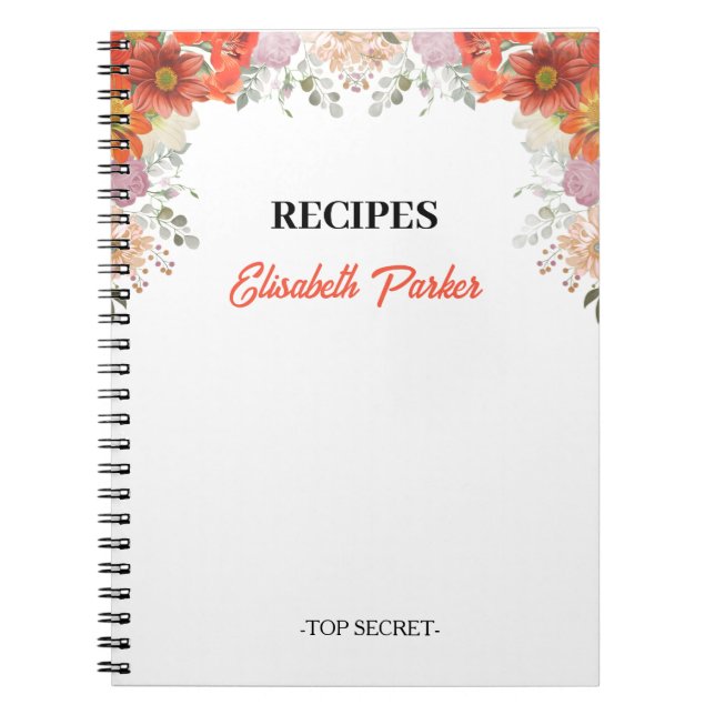 Caderno Espiral Receitas de cozinha de flores rústicas elegantes (Frente)