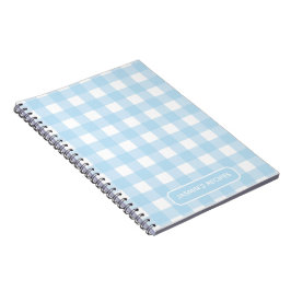 Caderno Espiral Receitas | Padrão Xadrez Azul Claro e Branco
