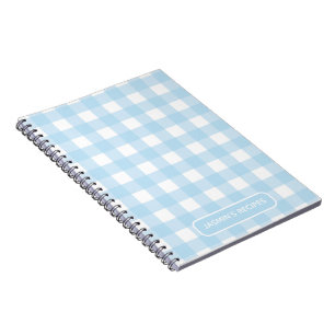 Caderno Espiral Receitas Padrão Xadrez Azul Claro e Branco