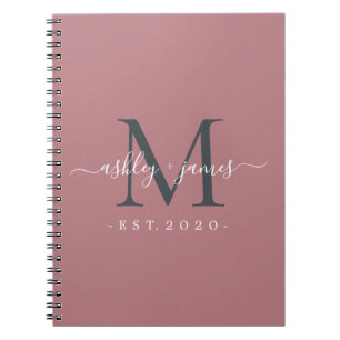 Caderno Espiral Recém-casado Sr. Monograma Nomes Ano Dusty Rosa