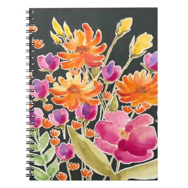 Caderno Espiral Recolha esplêndida - Flores Rosa e Laranja (Frente)