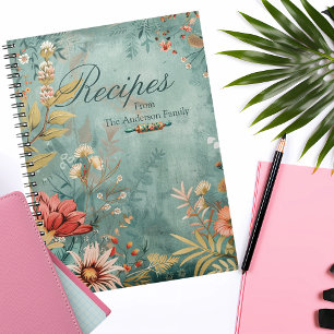 Caderno Espiral Recuerdo de Receita de Família Floral BOHO 