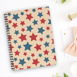 Caderno Espiral Red and Blue Stars, 4th of July, Beige Background