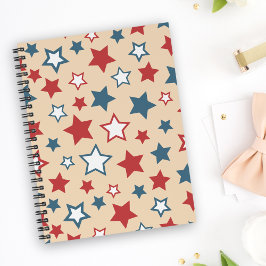 Caderno Espiral Red and Blue Stars, 4th of July, Beige Background