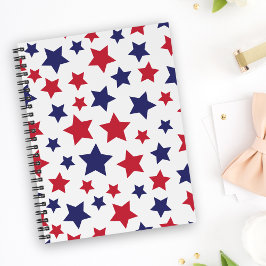 Caderno Espiral Red and Blue Stars, 4th of July, White Background