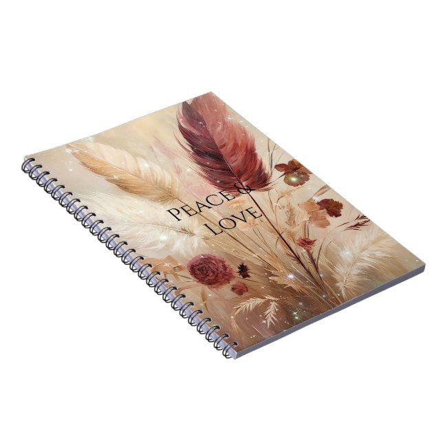 Caderno Espiral Red Cream Boho Feather Floral (Lado Direito)