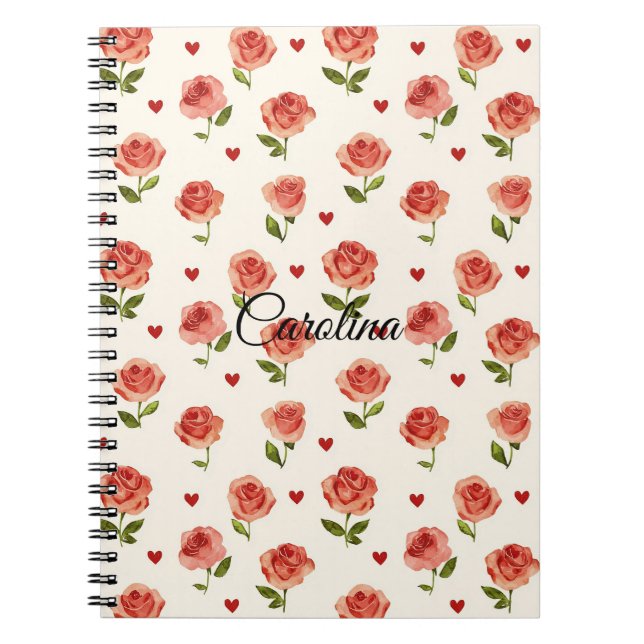 Caderno Espiral Red Cream Hearts Floral (Frente)