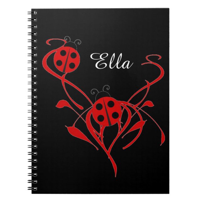 Caderno Espiral Red Floral com o notebook Ladybug Monograma (Frente)