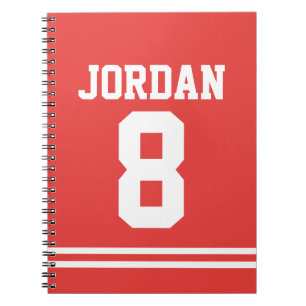 Caderno Espiral Red Football Jersey com nome e número personalizad