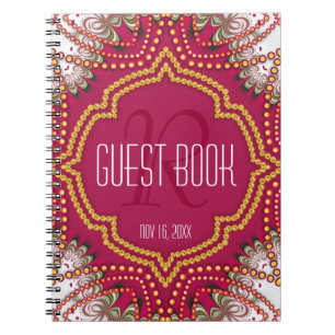Caderno Espiral Red Gold Eastern Bohemian Monogram Guest Book
