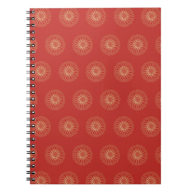 Caderno Espiral Red | Golden Zinnia Flower Medallions (Frente)