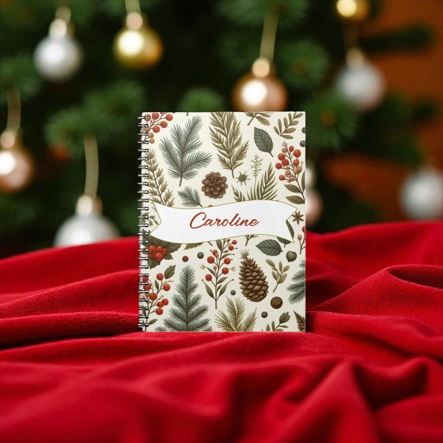 Caderno Espiral Red Green Pine e Berry Holiday (Criador carregado)