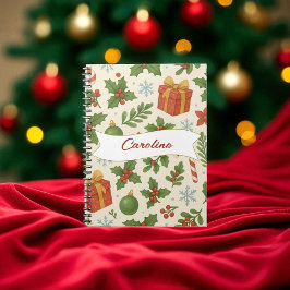 Caderno Espiral Red Green Pine e Berry Watercolor Holiday