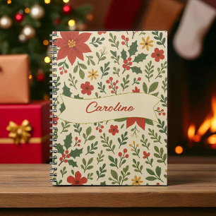 Caderno Espiral Red Green Pine e Berry Watercolor Holiday
