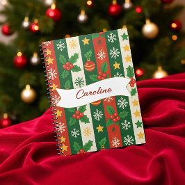Caderno Espiral Red Green Stripes Pine e Berry Holiday