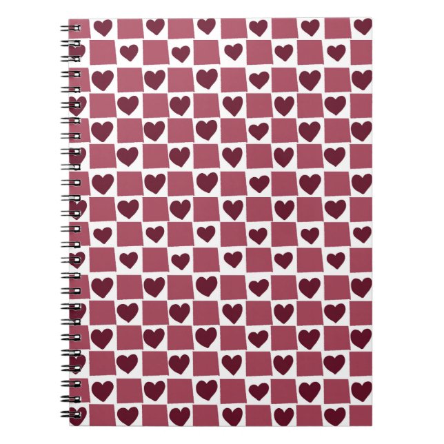 Caderno Espiral Red Heart Checkerboard Pattern (Frente)