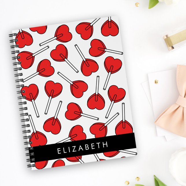 Caderno Espiral Red Lollipops, Heart Lollipops, Lolly, Your Name (Criador carregado)