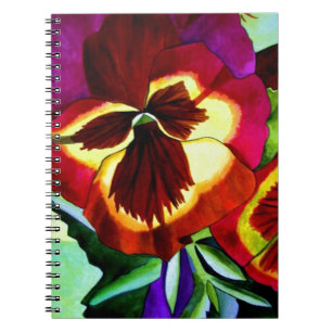 Caderno Espiral Red pansies watercolor flower original art