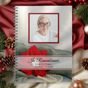 Caderno Espiral Red Poinsettia Pearls Memorial do Funeral