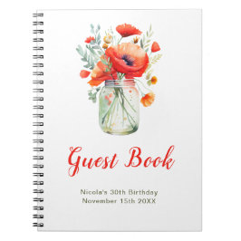 Caderno Espiral Red Poppies Mason Jar Birthday Party Guest Book