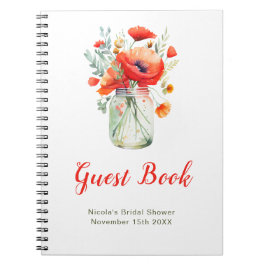 Caderno Espiral Red Poppies Mason Jar Bridal Shower Guest Book