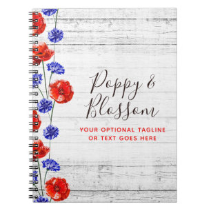 Caderno Espiral Red Poppy & Cornflower Rusflower Wood Floral Bouti