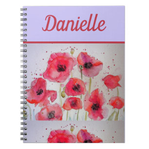 Caderno Espiral Red Poppy Red Flower Watercolor