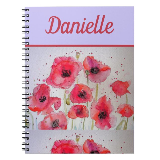 Caderno Espiral Red Poppy Red Flower Watercolor (Frente)