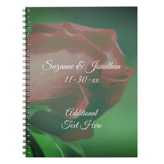 Caderno Espiral Red Rosebud Flower Personalized Wedding (Frente)