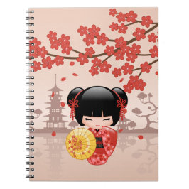 Caderno Espiral Red Sakura Kokeshi Doll - Geisha Japonês