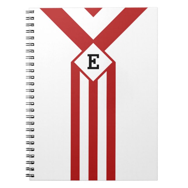Caderno Espiral Red Stripes e Chevrons com Monograma em Branco (Frente)