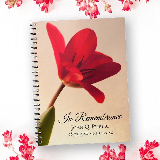 Caderno Espiral Red Tulip Primavera Funeral Memorial Guest Book (Criador carregado)