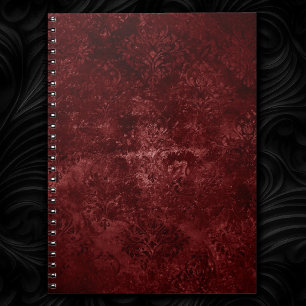 Caderno Espiral Red Velvet Damask Grunge Floral em jejum Henna