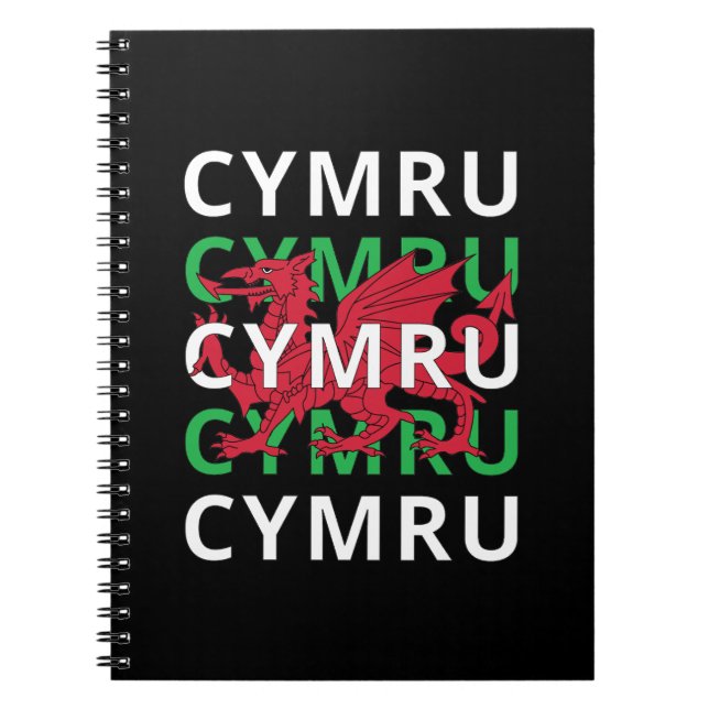 Caderno Espiral Red Welsh Dragon Cymru Repetindo Texto Raízes de W (Frente)