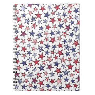 Caderno Espiral Red White e Blue Stars América Patriótica