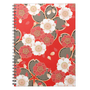 Caderno Espiral Red & White Sakura Japonês Kimono