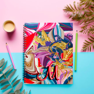 Caderno Espiral Redemoinho de Fumaça Dourada Colorida Monograma Lí