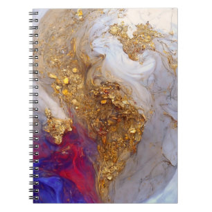 Caderno Espiral Redemoinho de Mármore Branco com Ouro Líquido