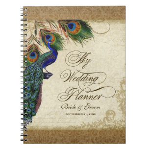 Caderno Espiral Redemoinho Dourado do pavão & do damasco do olhar