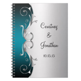 Caderno Espiral Redemoinhos da cerceta e da prata do ornamentado