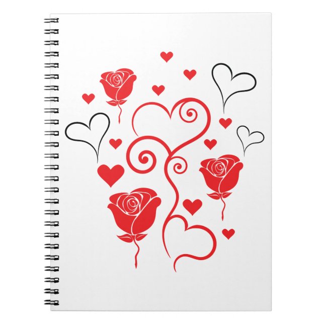 Caderno Espiral Redemoinhos de Corações e Rosas (Frente)