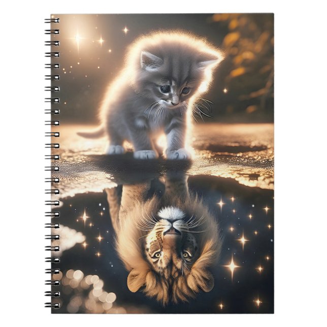 Caderno Espiral Reflexão entre Kitten e Lion Puddle (Frente)