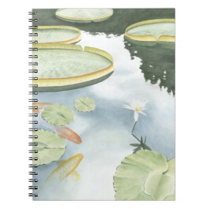 Caderno Espiral Reflexo de Koi Pond com Peixes e Lírios