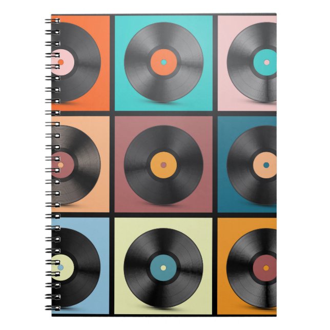 Caderno Espiral Registros de vinilo: conjunto retrô LP. (Frente)