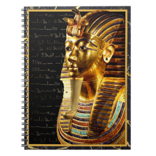 Caderno Espiral Rei Tutankhamun com Hieroglifos Dourados e Negros