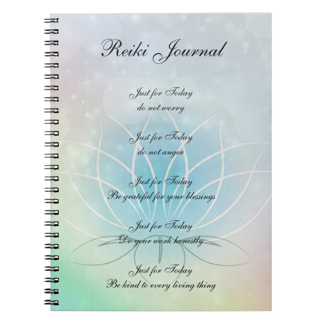 Caderno Espiral Reiki Principles sparkly Lotus design (Frente)