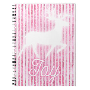 Caderno Espiral Reindeer de Alegria Rosa e Branco de Natal