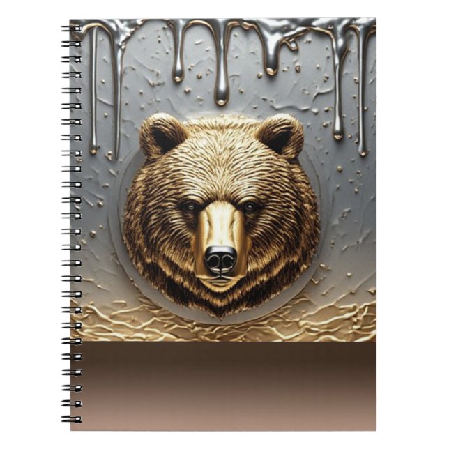 Caderno Espiral Relevo de Urso Dourado Com Efeito de Gotejamento d (Frente)