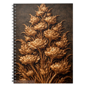 Caderno Espiral Relevo Floral Botânico Dourado
