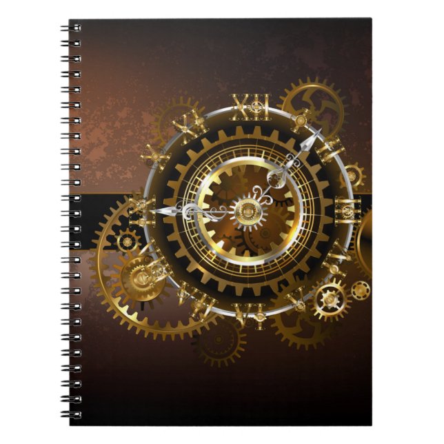 Caderno Espiral Relógio a vapor com engrenagens antigas (Frente)